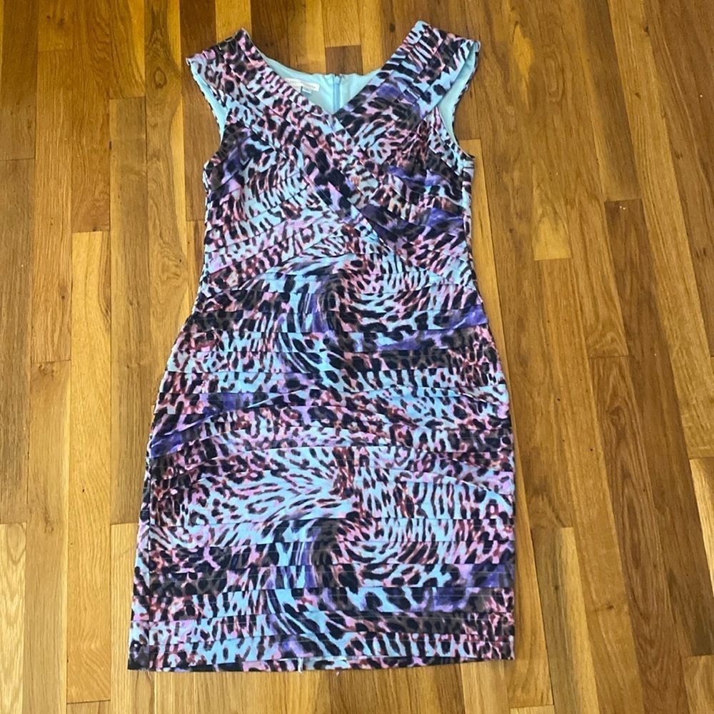 London Times Women’s Pink and Purple Cheetah Print Dress Size 14